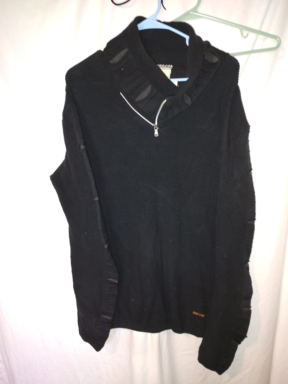 Men's Black Zip-Up Sweater with Textured Trim